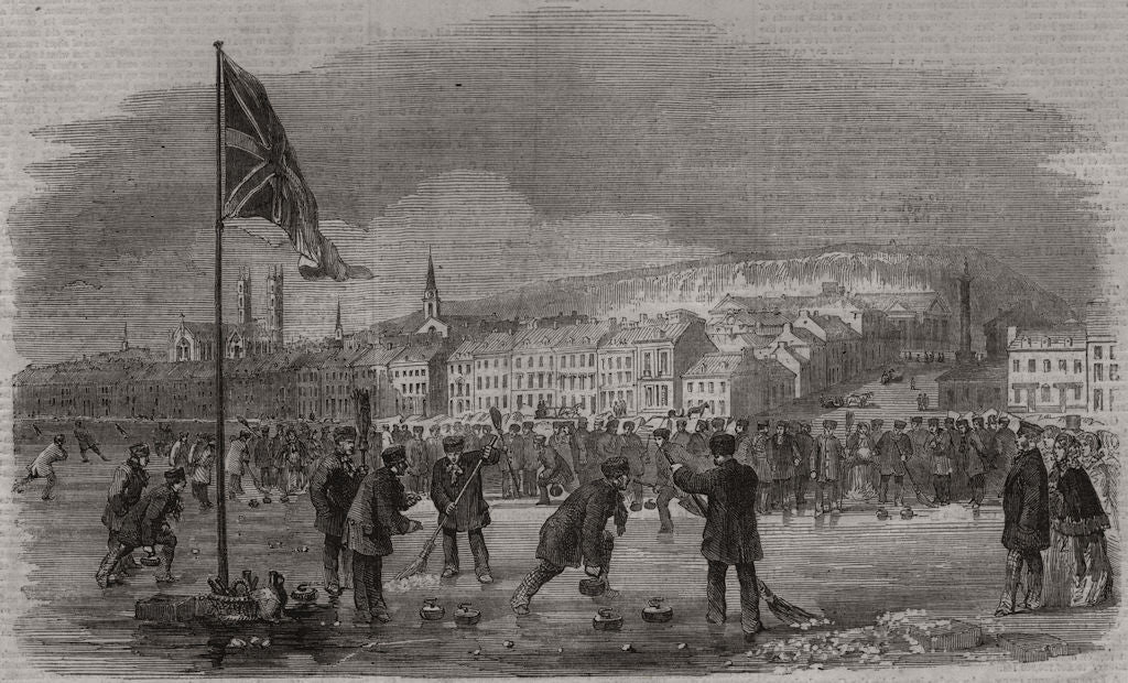 Curling match at Montreal. Quebec 1855 old antique vintage print picture